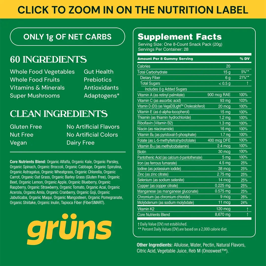 Gruns Adult Gummies (Sugar Free)