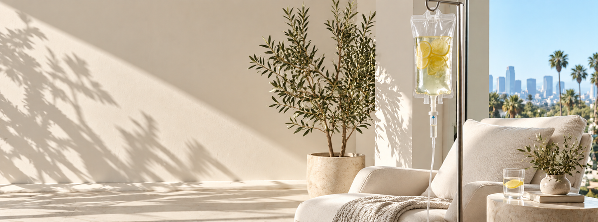 In-home IV therapy in a sunlit Los Angeles room